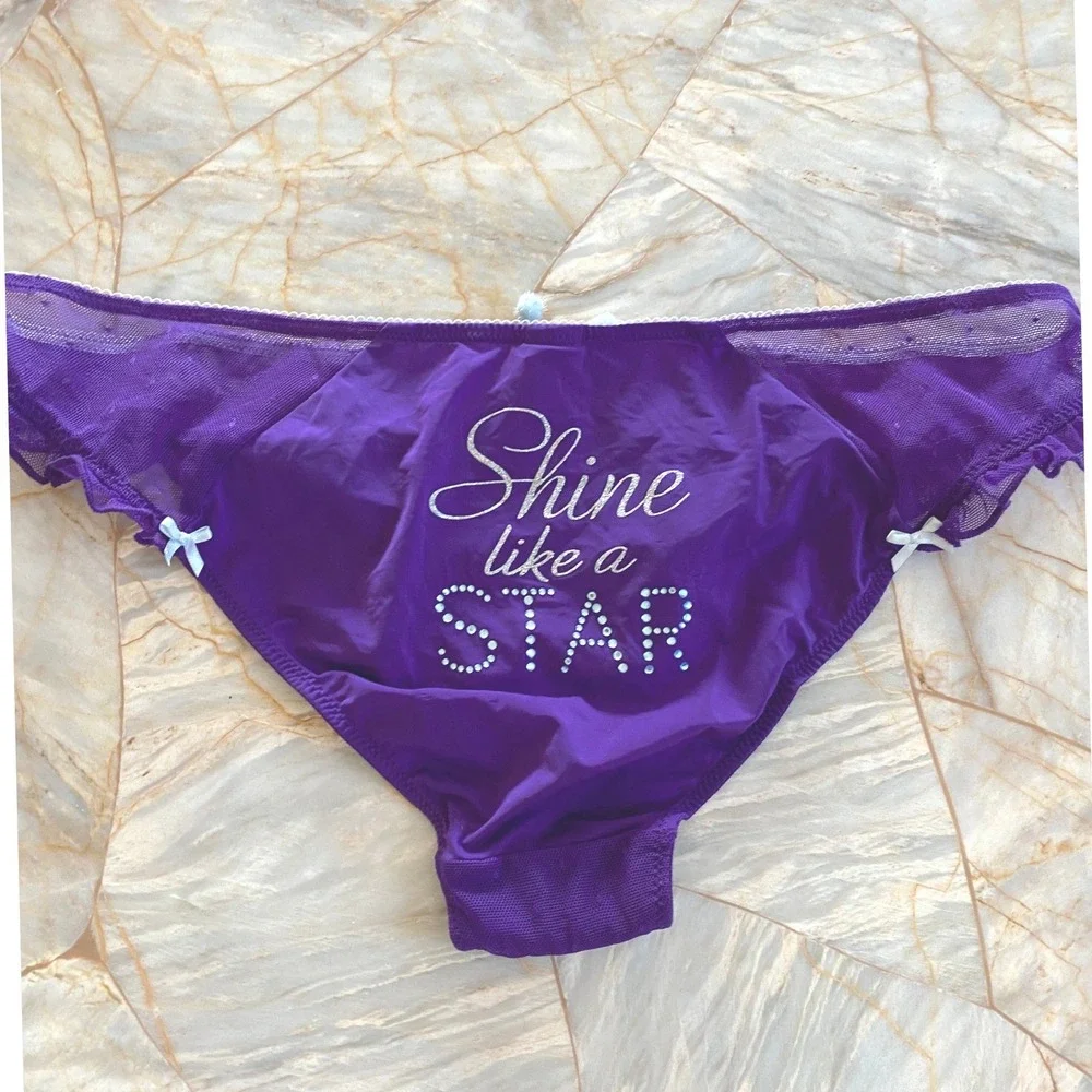 Victorias Secret Purple Shine Like A Star Rhinestone Ruffle Cheekini Panty 2011